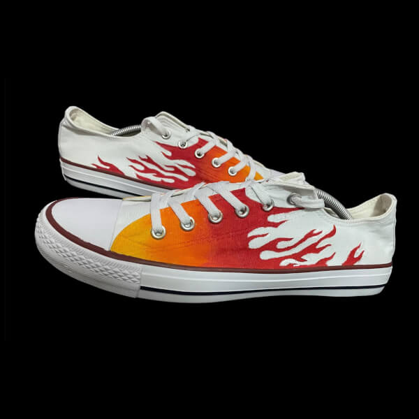 Custom Hand Painted Flames on Black Converse High Tops Fire 